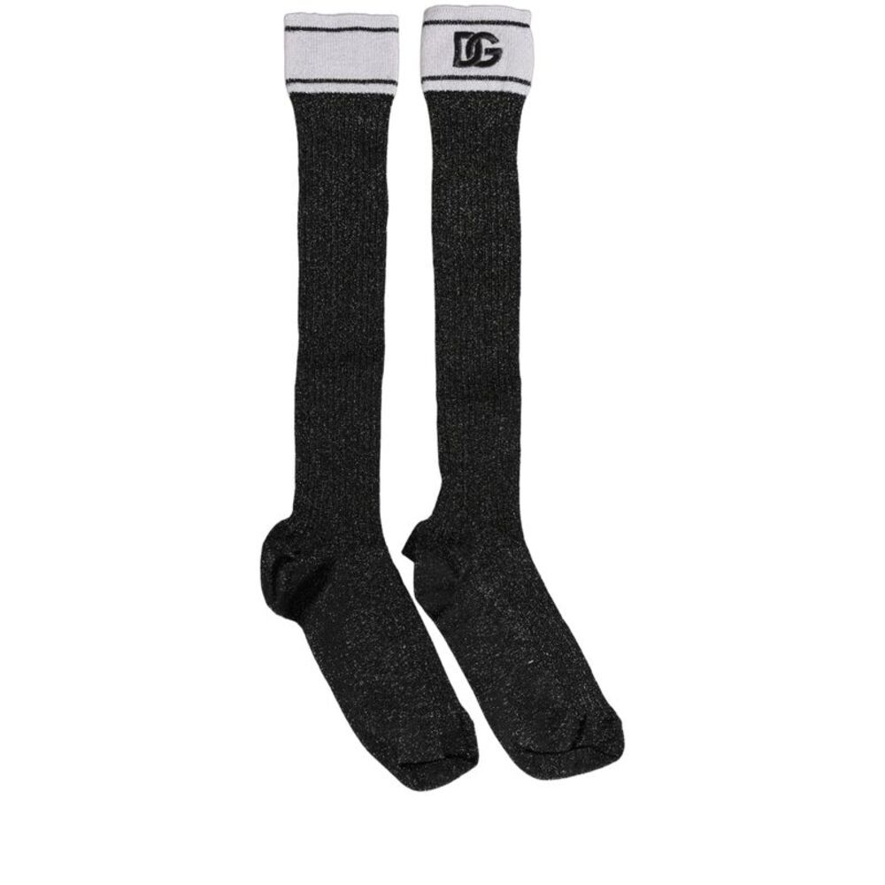 Dolce & Gabbana Black Viscose DG Logo Knee High Accessory Women's Socks